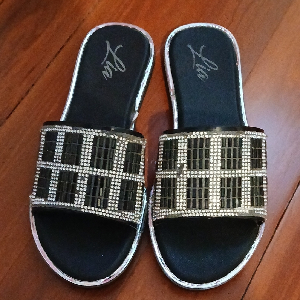 Lia Black and Silver Embellished Women's Sandals